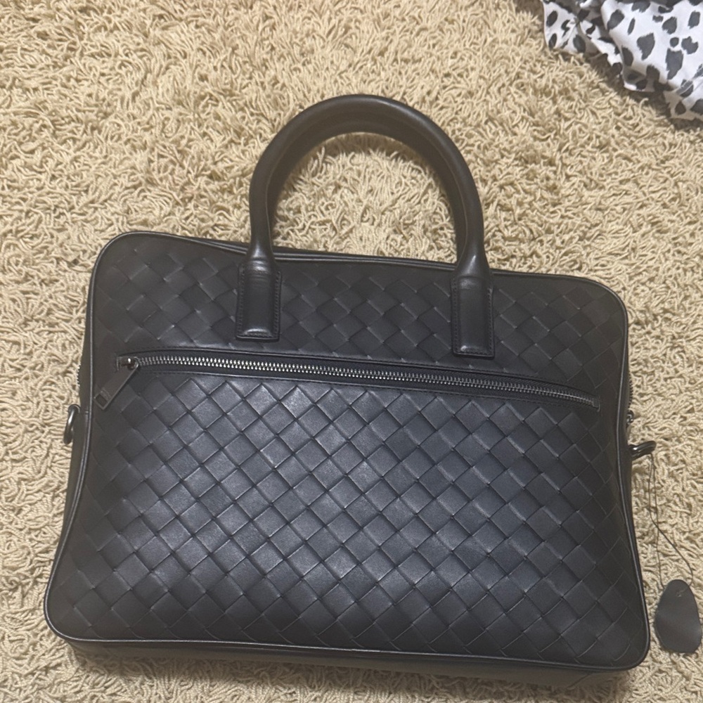 Bottega Veneta Black Woven Leather laptop work bag